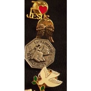 Religious Pin Set with Dove & Sacrament Emblem - Gold, Silver, Green, Red